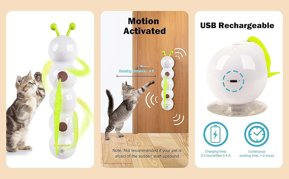 Інтерактивна іграшка для котів Wuselwurm Katze: електрична, з функцією переслідування, з присосками для стін та вікон (біла)