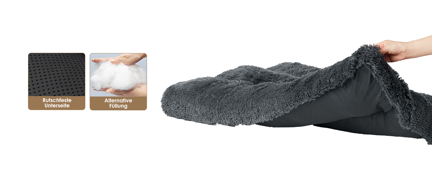 М'яке ліжко для собак EHEYCIGA, великі породи, XXL, 120x90 см, знімний чохол, антиковзаюче, плюшеве, темно-сіре