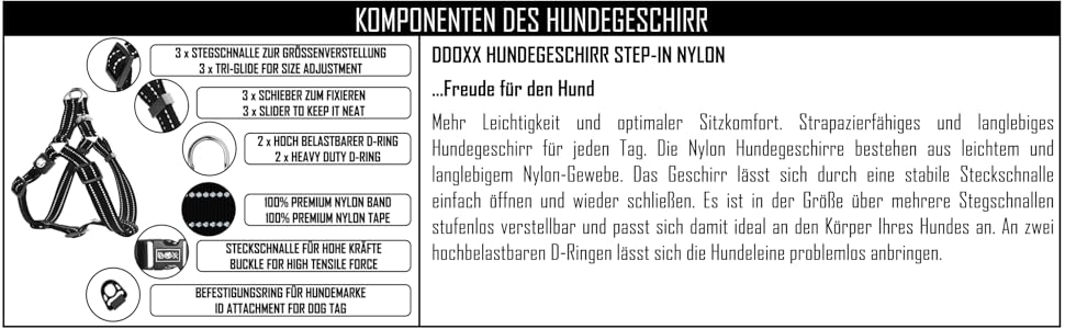 Шлейка для собак DDOXX Nylon Step-In, світловідбиваюча, регульована, анти-вислизання | для маленьких та великих собак, котів, цуценят | для авто | помаранчевий, розмір M