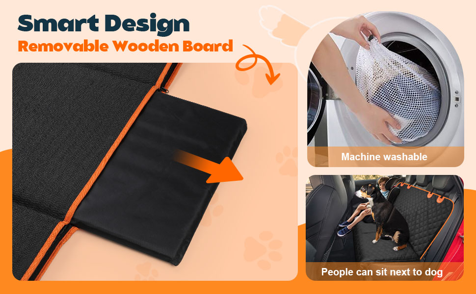 Килимок для собак у машину Neccis з знімною жорсткою основою, 136 x 61 см. Максимальне навантаження 150 кг, водонепроникний та стійкий до подряпин. Підходить для 95% легкових автомобілів, позашляховиків та вантажівок. Чорний+Помаранчевий.