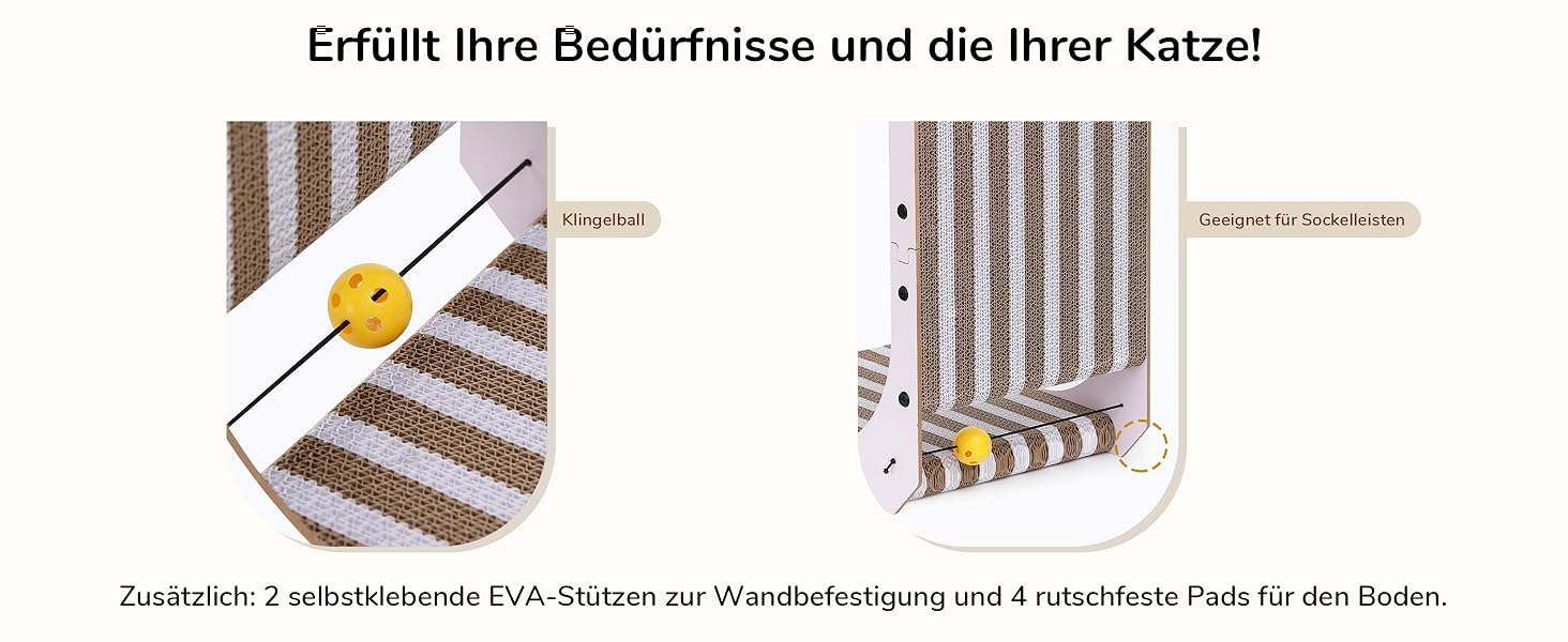 Котячий когтетоп FUKUMARU L-подібний, 68 см, з візерунком смуг, міцний, з іграшкою, для стіни та кута, великий (середній)