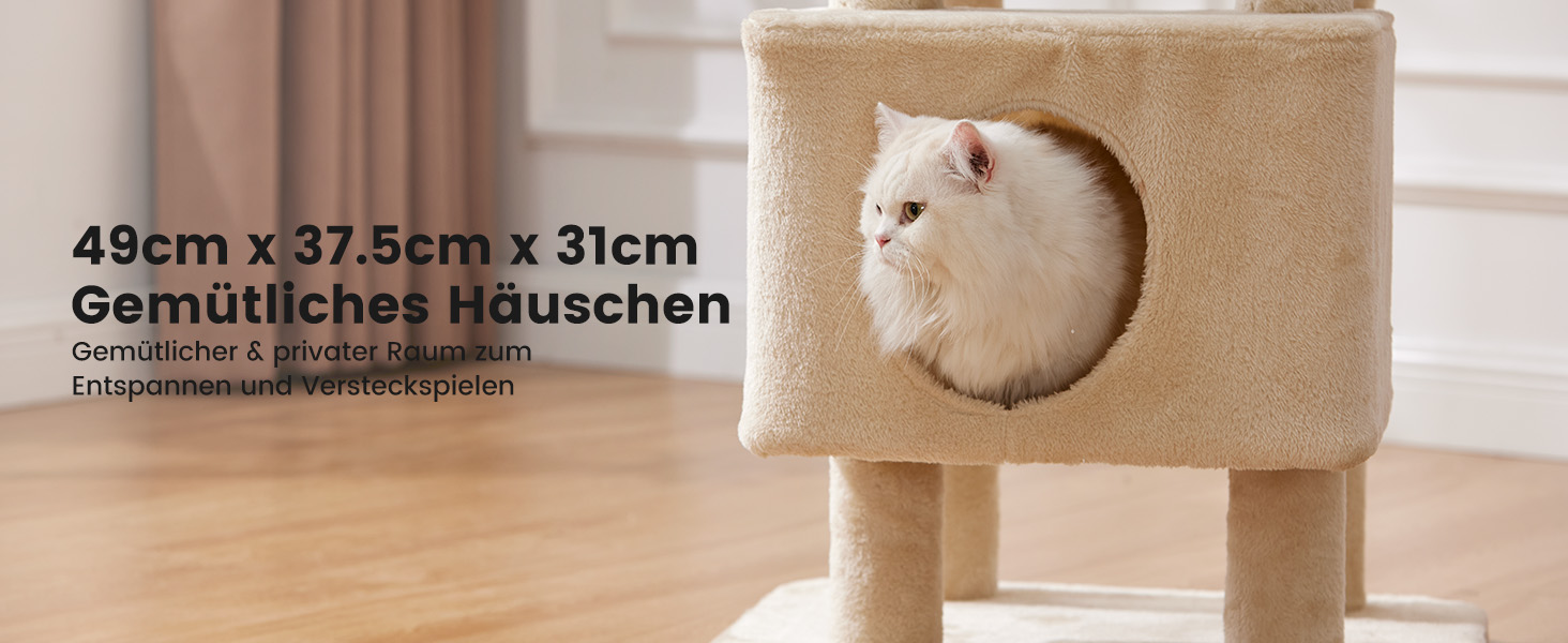 Дерев'яний кігтеточки для котів Gardner Pet Katzenbaum, 105 см, з платформою, 2 печерами, кошиком, сірий, для дому