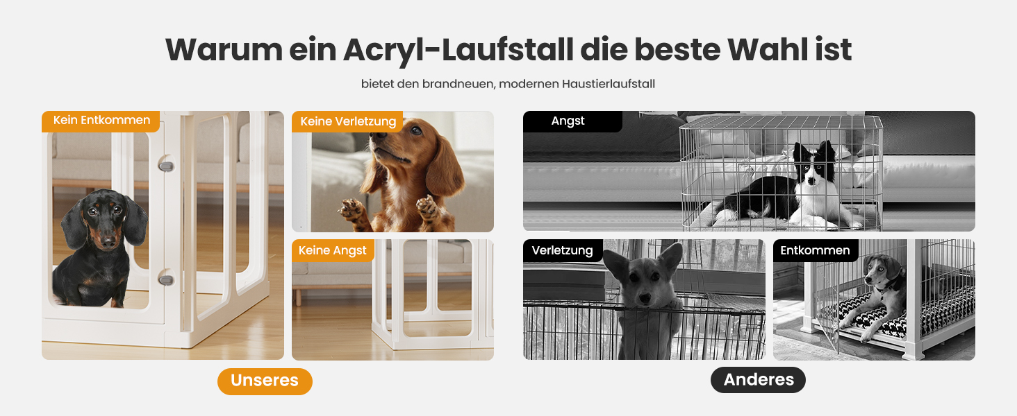 Клітка-біговий вольєр для цуценят Gardner Pet Acryl, 60 см, 8 панелей, для дому, складана, прозора, з присосками, підходить для цуценят, кроликів, котів, свиней