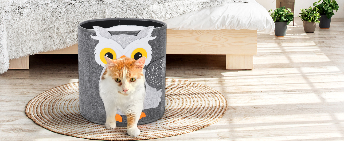 Кігтеточка-будиночок для котів Dripex з 2 поверхів, з фетру, з подушкою, 30 x 35 x 35 см (Сова)