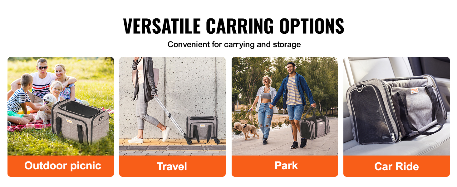 Тролей для собак VEVOR, складаний рюкзак для собак до 15,8 кг, переноска з 600D Oxford, 4 колеса, кишені для зберігання, ідеально для подорожей на авто та прогулянок (сірий, 11 кг)