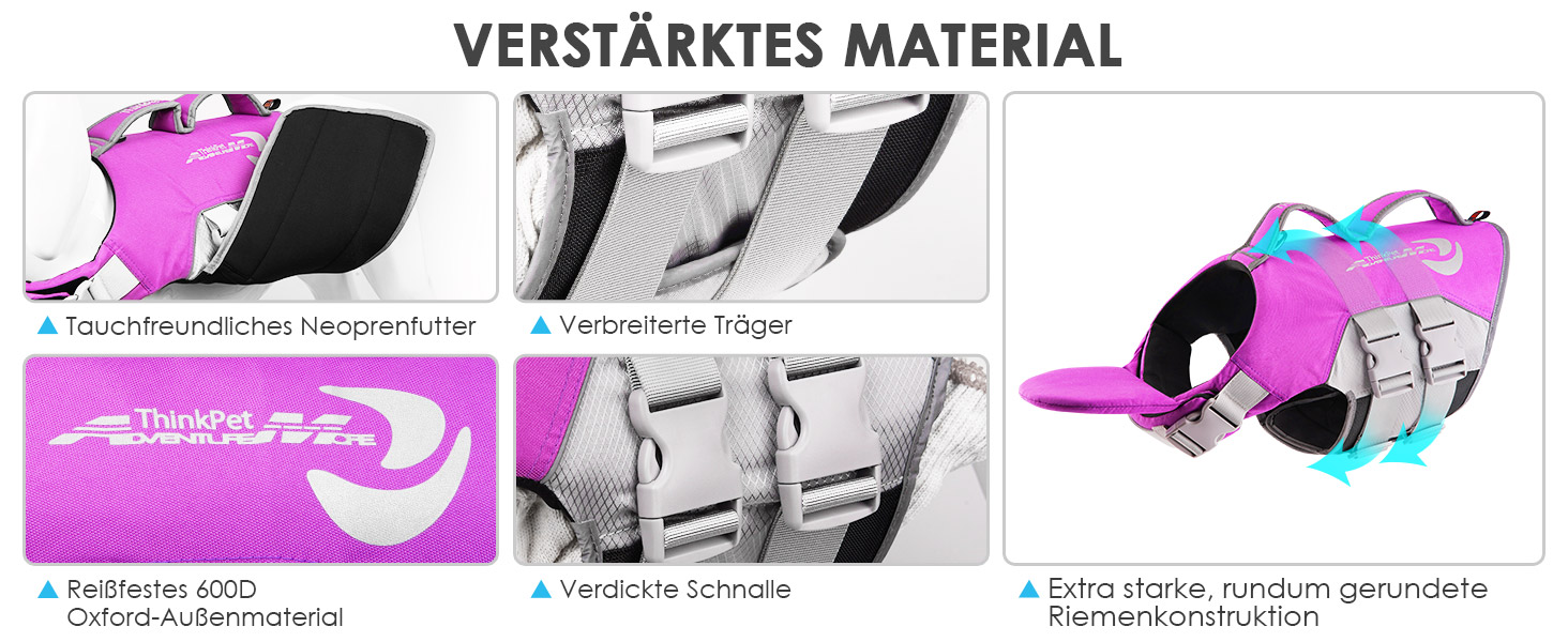 ThinkPet рятувальний жилет для собак, регульований, світловідбиваючий, з підйомною силою (фіолетовий, M)