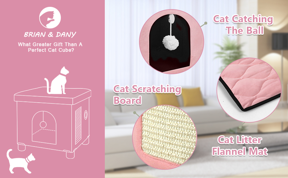 Кігтечка-будиночок для котів Brian & Dany з ігровим м'ячиком та дряпалкою, рожевий, 37,5 x 32,5 x 36 см