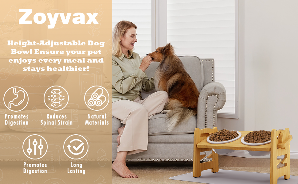 Підвищена годівниця для собак з підставкою, регульована висота, годівниця для маленьких собак та котів, міцна годівниця з бамбука з 2 керамічними мисками та килимком для тварин