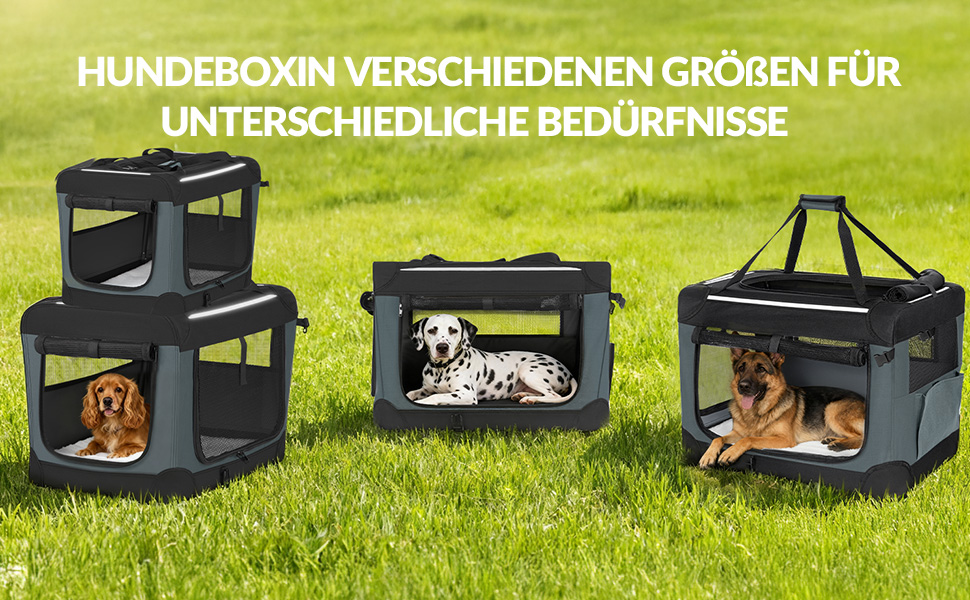 Транспортна переноска для собак Fobyfurny FPDT001OG1, 60x42x42 см, сіра, 60 л, з 3 дверима, дихаюча, з кишенями та світловідбиваючими елементами