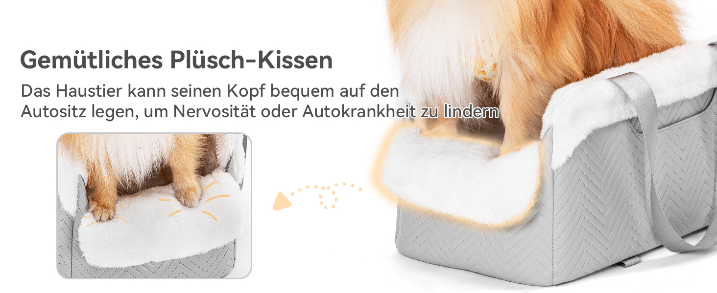 Автокрісло для собак PETSFIT, сіре та біле, для маленьких собак до 5 кг, з безпечними ременями та знімним м'яким сидінням