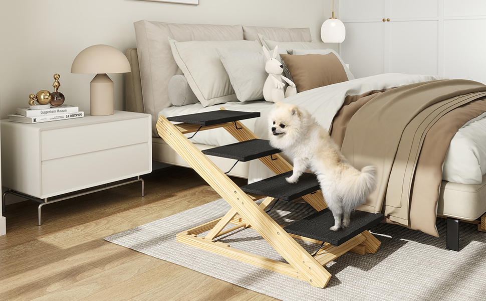 PawHut Сходинка для собак 4-ступенева, регульована висота 62,5 см, з антиковзким покриттям, складана, для собак та котів, великі породи до 40 кг, колір: натуральний