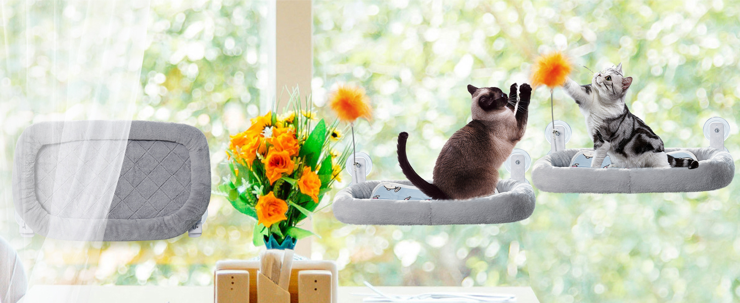 Крісло-гамак для кота на стіл Odoland - 360° обертання та регулювання висоти, м'яка лежанка з 2 знімними чохлами, для дому та офісу, цілорічне використання (сірий)