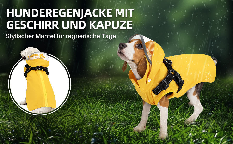 Дощовик для собак SlowTon з нагрудником, знімна капюшон, водонепроникна куртка, двошаровий пончо з світловідбиваючими елементами, жовтий, XS