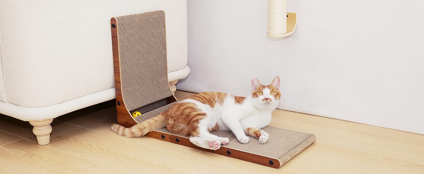 Котячий когтетоп FUKUMARU L-подібний, 68 см, з іграшкою, горіховий колір