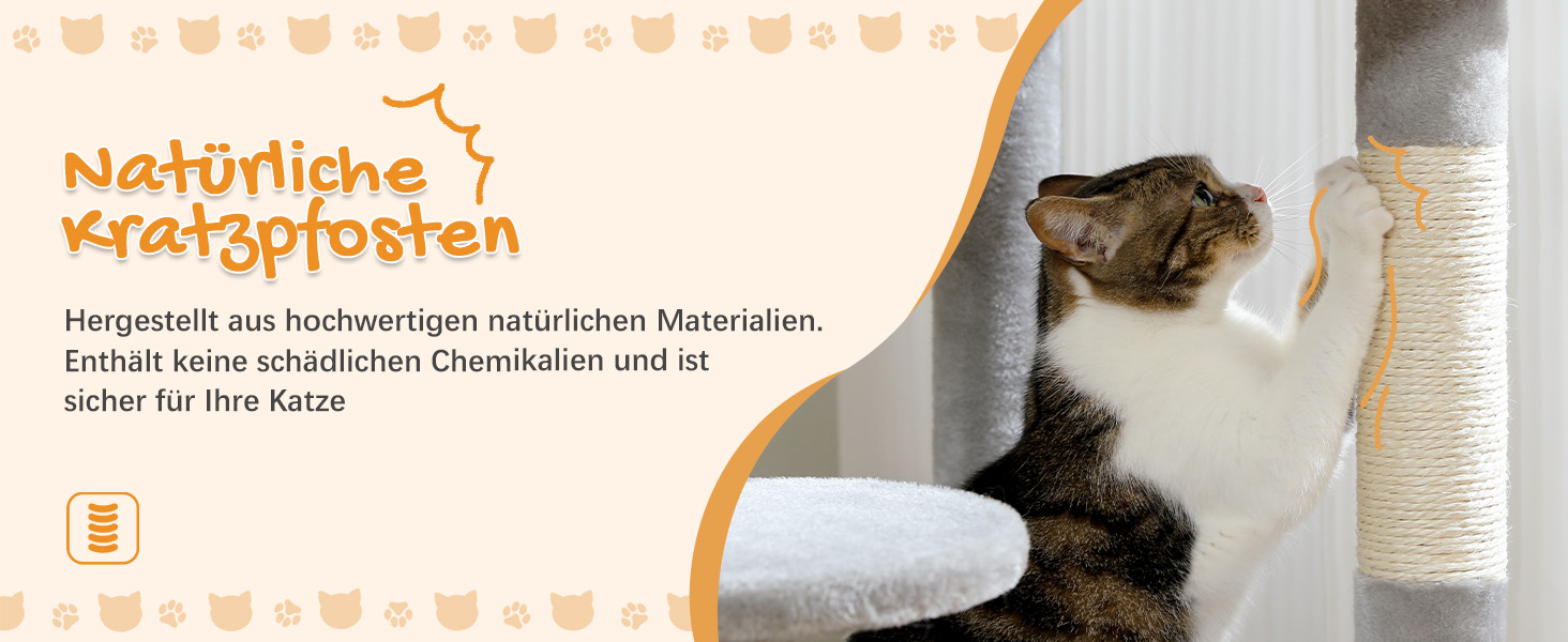 Комплекс для котів PAWZ Road з металевим гамаком, будиночком та 6-ярусними полицями, сірий, 143 см