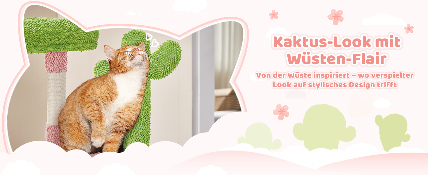 Когтеточка-будинок для котів Yaheetech Kaktus, 106.5 см, бежево-коричнева, з оглядовою платформою та печереєю