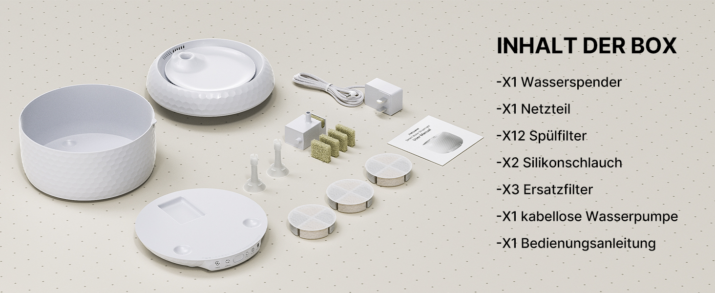 Водяний фонтанчик для котів, 1.8L, з тихим насосом та фільтром з активованого вугілля