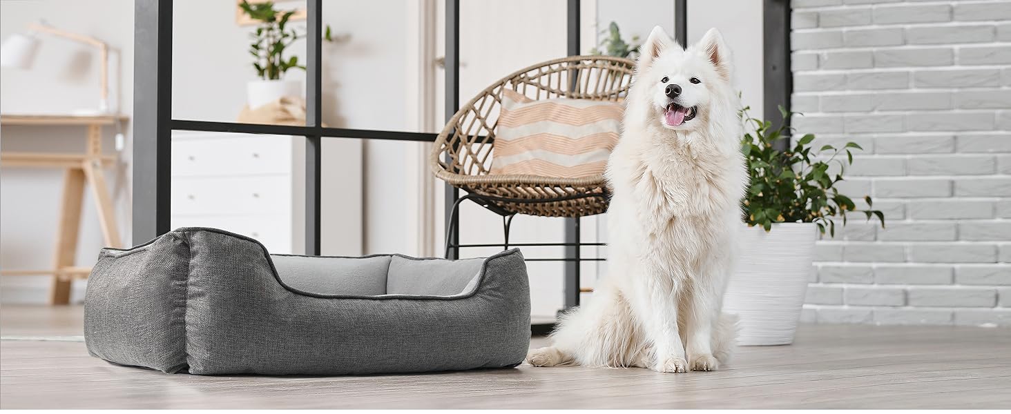 Ортопедичне собаче ліжко Lucky Sign з м'якого флюсу, 90x65x21 см, сірий колір. Знімне покриття, для великих та маленьких собак.