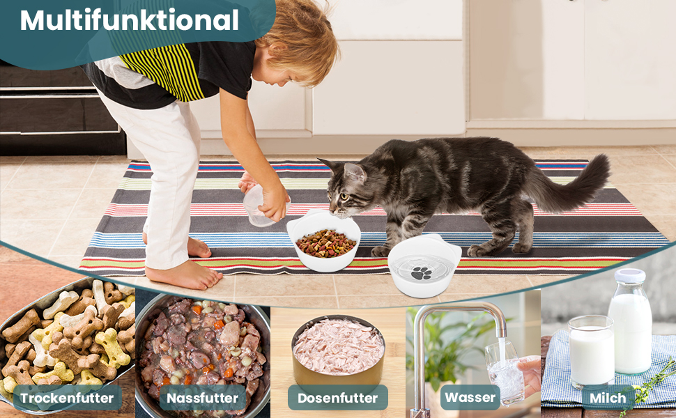 Набір мисок для котів PETTOM (2 шт.) з підставкою, кераміка, захист шиї, зелений + сірий