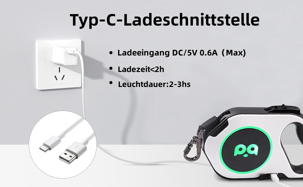 Розтягувана собача поводок з LED-підсвіткою, гальмом та системою швидкого розблокування, 5м, нейлон, до 40кг
