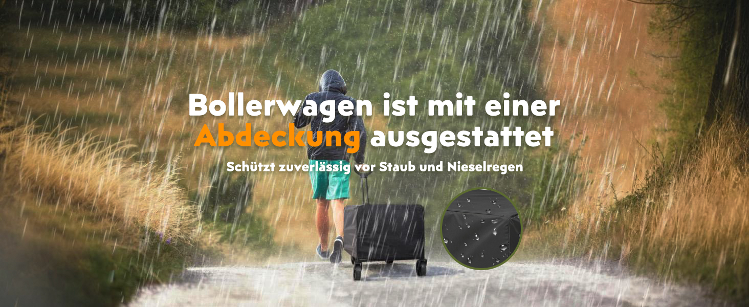 Складаний візок Bollerwagen 120L, до 120 кг з дощеміцким покриттям, тримачем для напоїв, світловідбиваючими смугами. Ідеальний для собак, покупок, кемпінгу, пляжу, транспортування та відпочинку на природі.