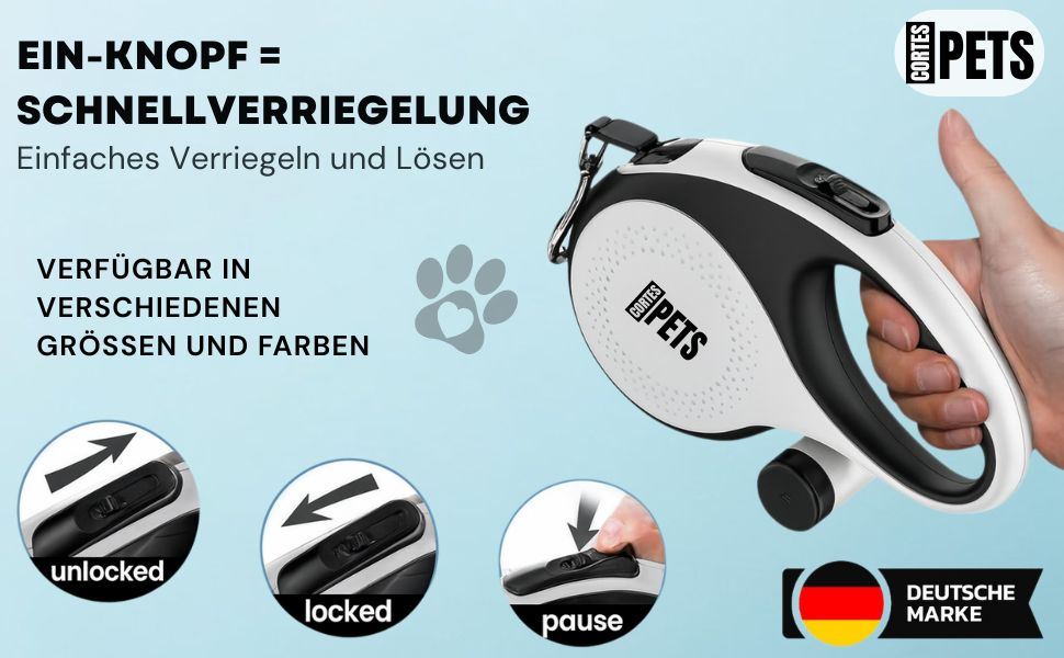 Висувна поводок для собак CORTESPETS® 5м, до 50 кг, блакитний | Високоякісний рулонний поводок