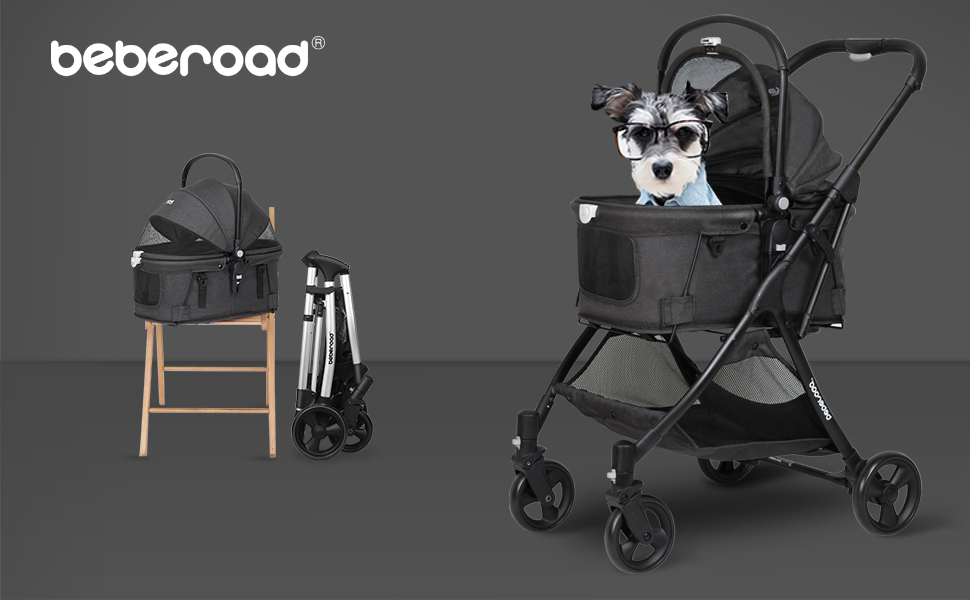 Візок для собак та котів з функцією складання, чорний. Розміри: 73 x 55 x 100 см, вантажопідйомність: 15 кг