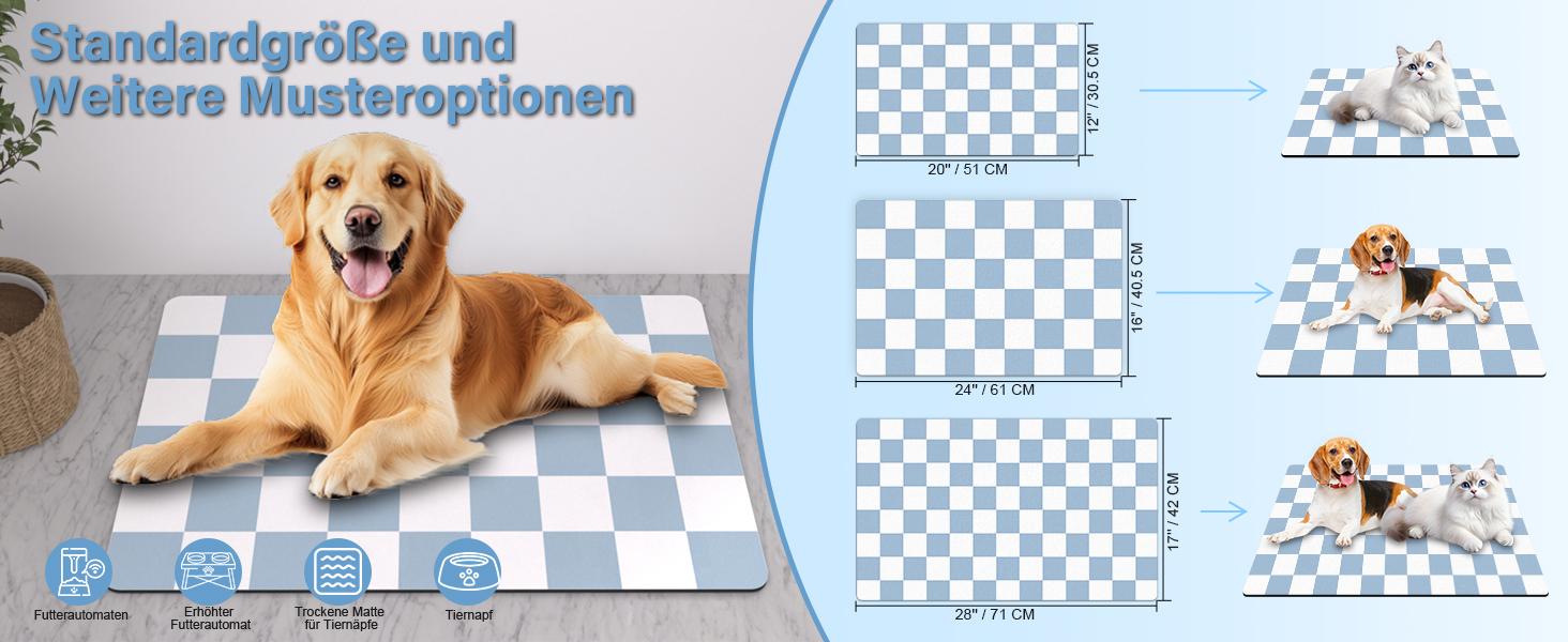 Килимок для котячого/собачого корму BLESWIN - антиковзаюча підстилка під миски для тварин, чорно-білий, 51x30,5 см