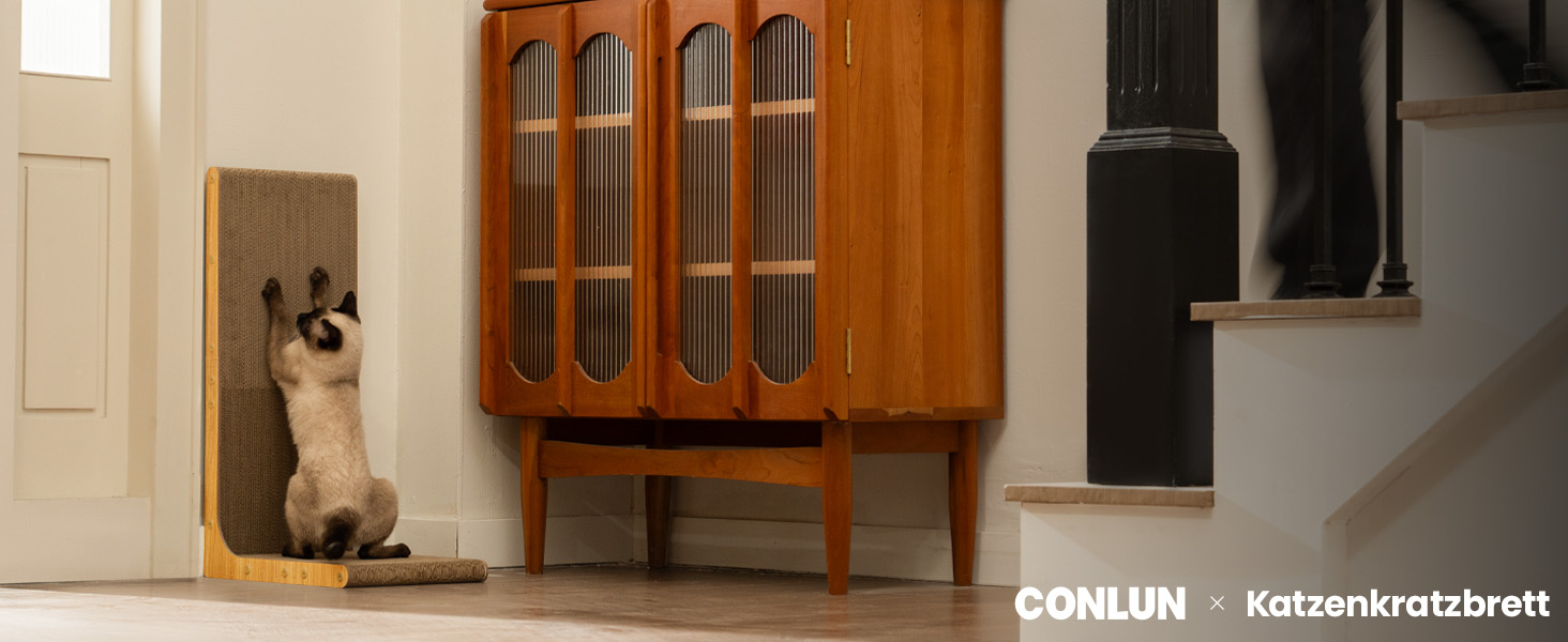 Кігтеточка для котів Conlun L-подібної форми, 58 см, настінний монтаж, вертикальна поверхня для дряпання, міцна картонна поверхня для захисту меблів, велика, біла (2 шт., світле дерево)