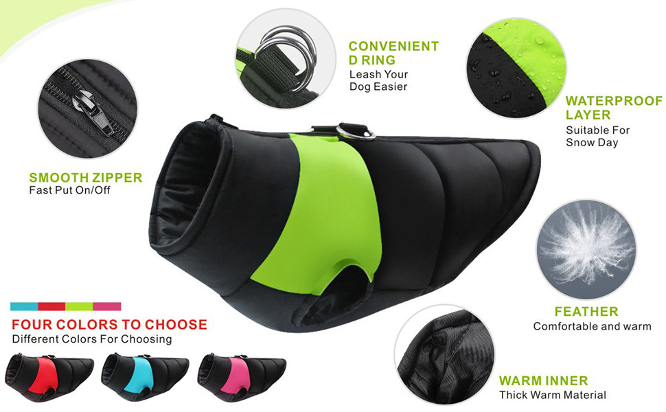 Теплий зимовий одяг для собак Idepet: водонепроникна куртка для маленьких, середніх та великих собак, котів (M, Зелений)