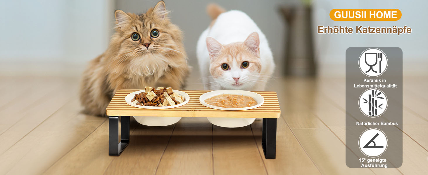 Підвищена годівниця для котів GUUSII HOME: керамічний набір для їжі та води | Ергономічна годівниця для котів з піднятою платформою