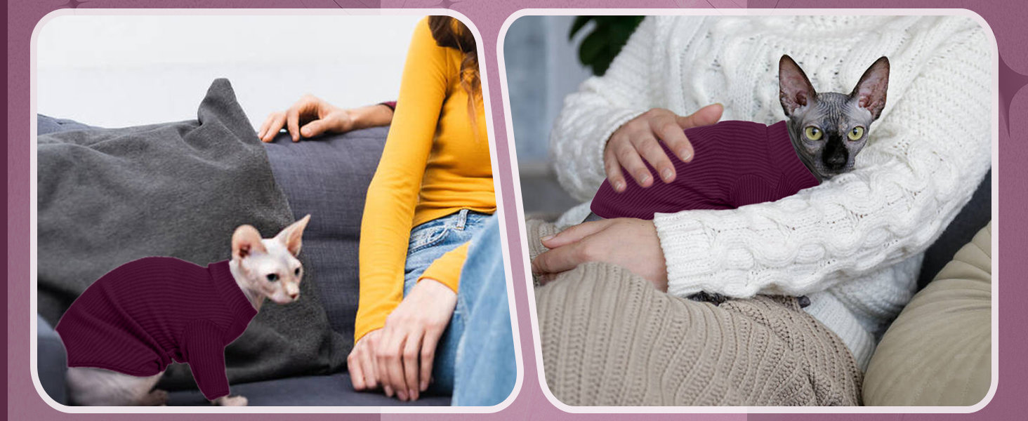 Теплий жилет для безшерстних котів з коміром-гетром, дихаючий, милий одяг для кошенят, теплий костюм для Sphynx, Cornish Rex, Devon Rex, Peterbald (XS, фіолетовий)