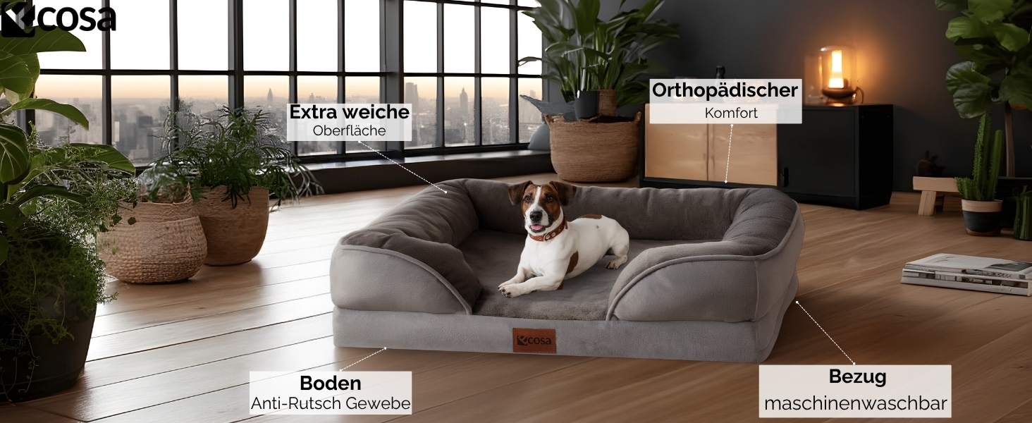 Ортопедичне ліжко для собак Ecosa®: велике, середнє, маленьке. Зручне, миється, знімний чохол