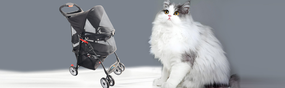 Чотирьохколісний візок для тварин FourPaw з повним оглядом, з замком, для котів та собак, з кошиком для зберігання та тримачем для напоїв