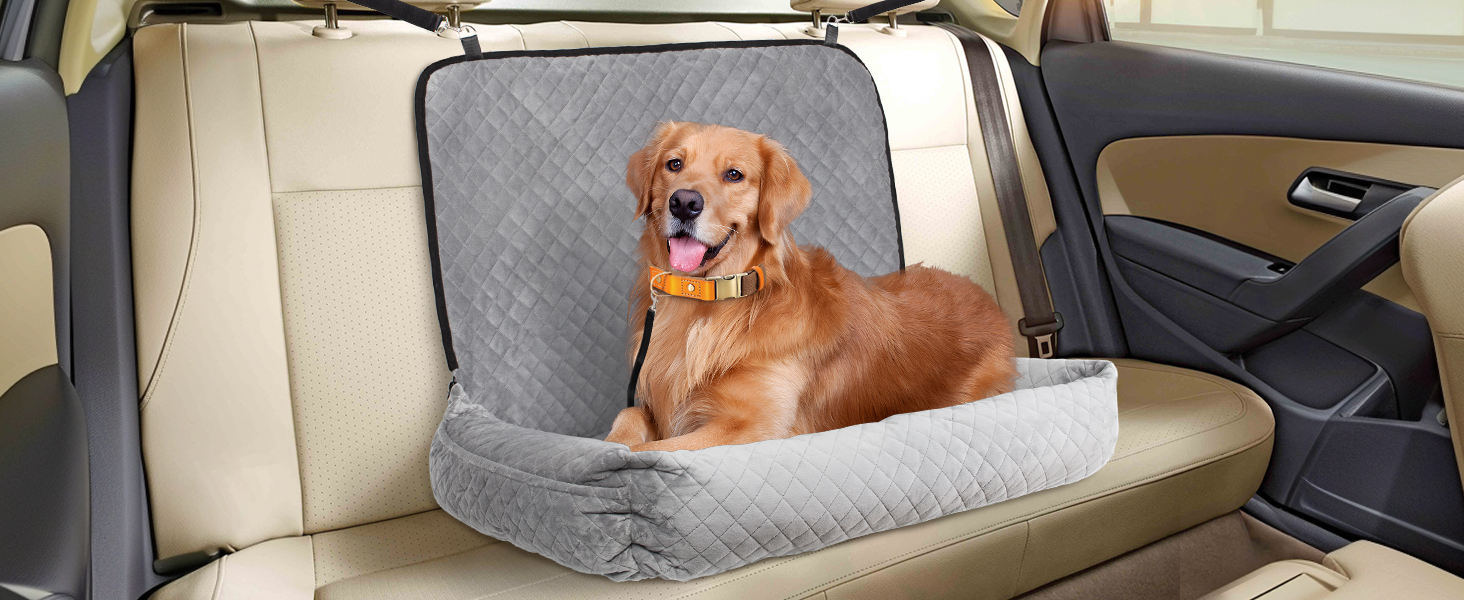 Автокрісло для собак Todeco: великі та середні породи, миється, знімається, з ременями безпеки, кишені, водонепроникне, сіре