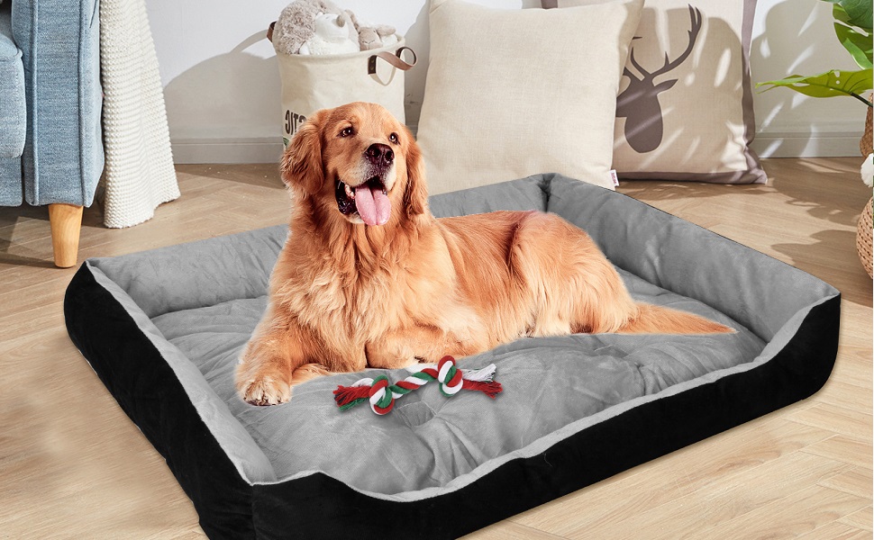 Крісло-ліжко для собак великих порід, м'яке, зручне, чорно-сіре, 90x70 см