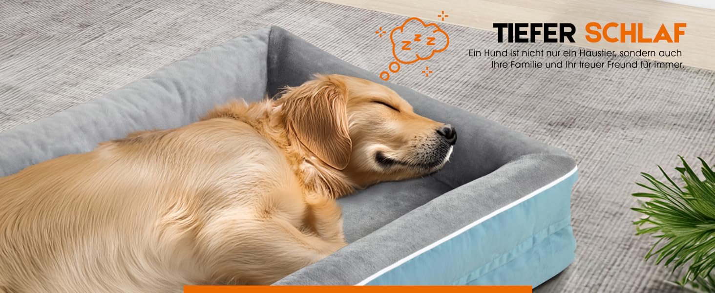 Ортопедичне ліжко для собак XL, корзина для собак, що можна прати, з яєцеподібною піною, водонепроникний диван для собак з неслизьким дном та чотиристоронньою подушкою (117x76x19 см, блакитний)