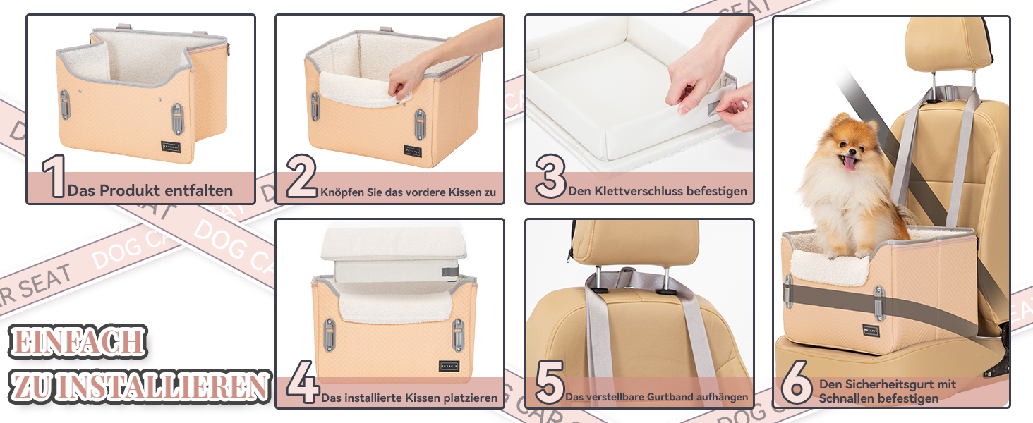 Автокрісло для собак Petsfit - стабільне та безпечне автокрісло для маленьких собак, з кріпленням для ременів безпеки, автопідстилка з плюшевим килимком, шкіра, хакі