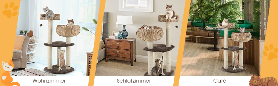 Дерев'яний будиночок для котів COSTWAY 104 см з когтеточкою, корзиною та м'ячем