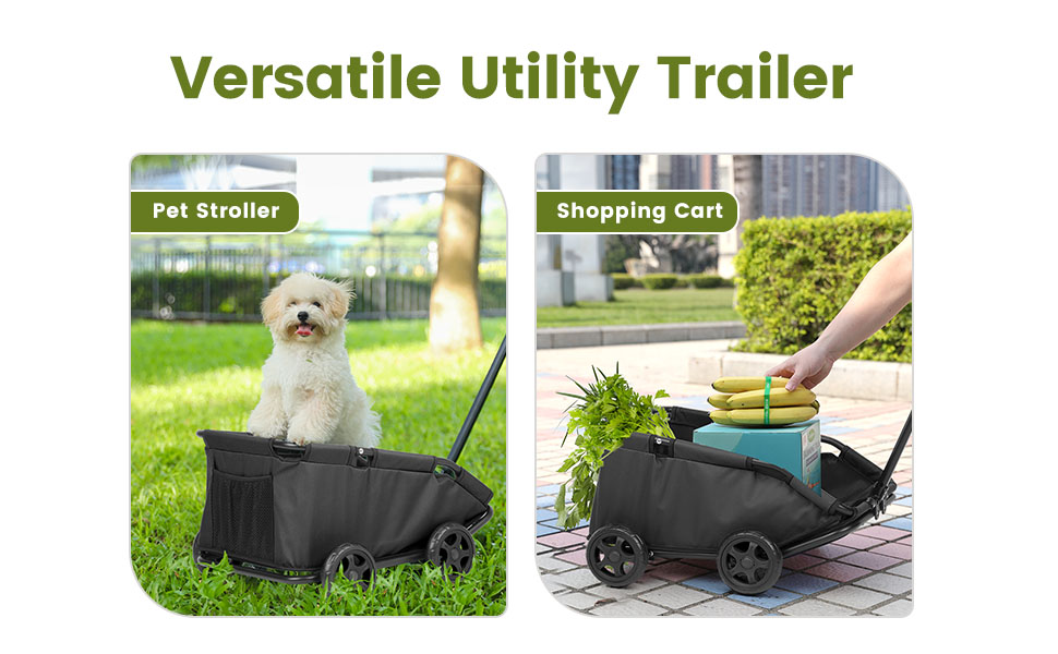 Візок для маленьких тварин, складаний, багатофункціональний, з висувним ручками, подушкою та страхувальним ремінцем, з кишенькою (темно-зелений)