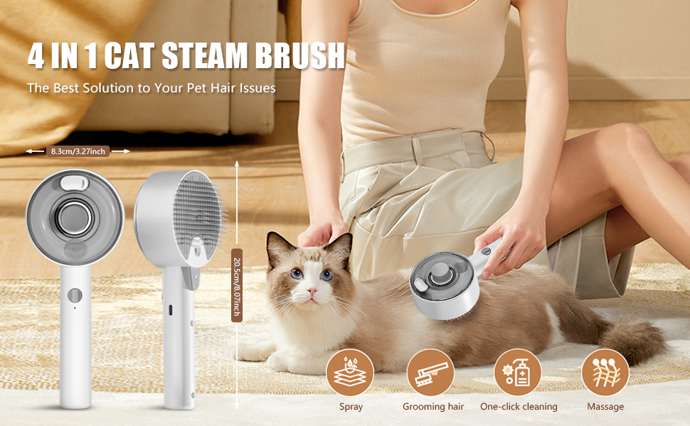 Парова щітка для котів 4-в-1 Katzenbürste: масаж, догляд та видалення шерсті. Біла (сіра+біла)