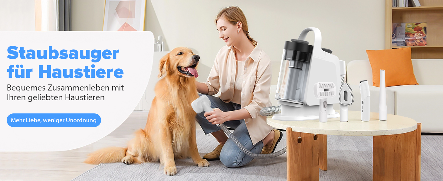 Машинка для стрижки собак зі вбудованим пилососом, 13000Pa, тиха, для собак та котів, 7 насадок, контейнер для сміття 2L