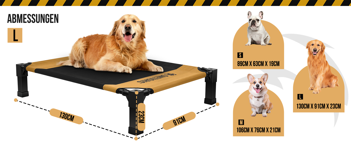 OneTigris лежанка для собак, піднята лежанка 130x91 см, висота 23 см, проста збірка, дихаюча, довговічна, легко миється, підходить для дому, двору, вулиці - коричнева L