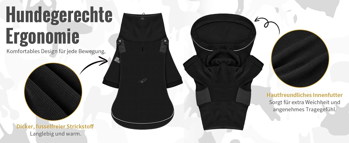 Пуловер для собак OneTigris, теплий флісовий одяг з петлями для ніг та отвором для повідка, зручний для вигулу, чорний, L (20-30 кг), XL (27-41 кг, обхват грудей 77 см, обхват шиї 60 см)