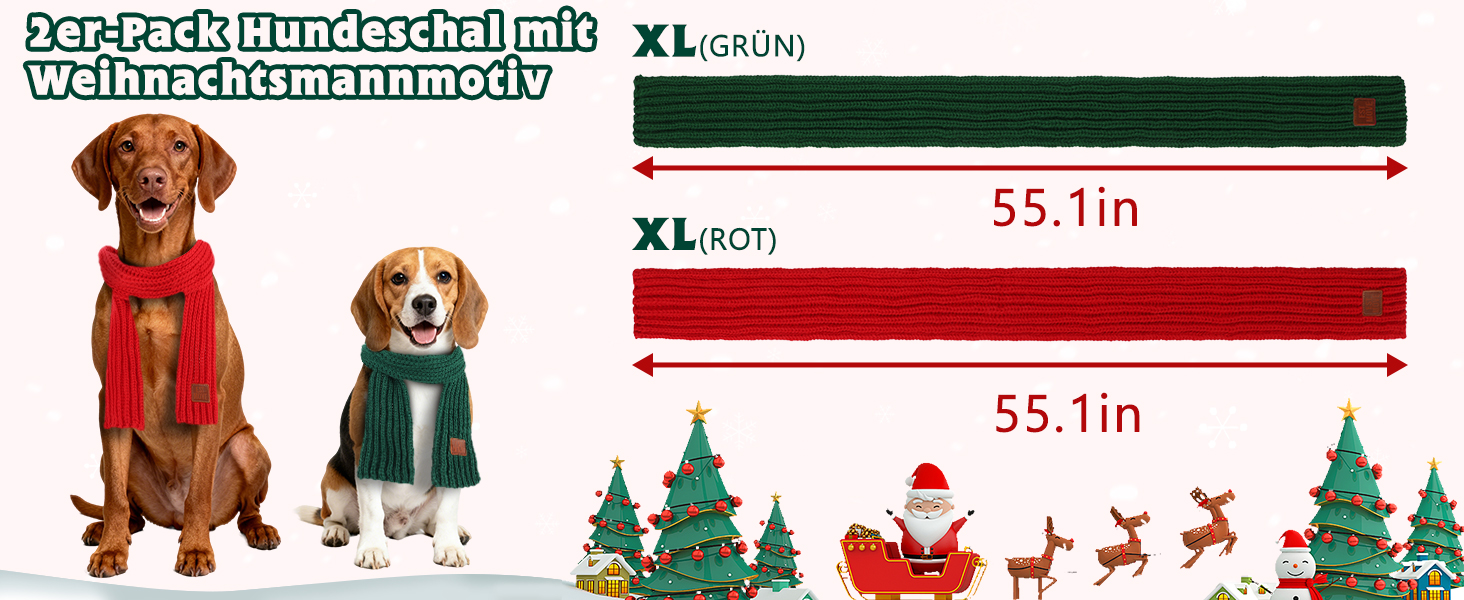 Новорічна шапка для собак та костюми для собак на Різдво. Шапка та шарфи для собак великих та середніх порід (червоний та зелений шарф)
