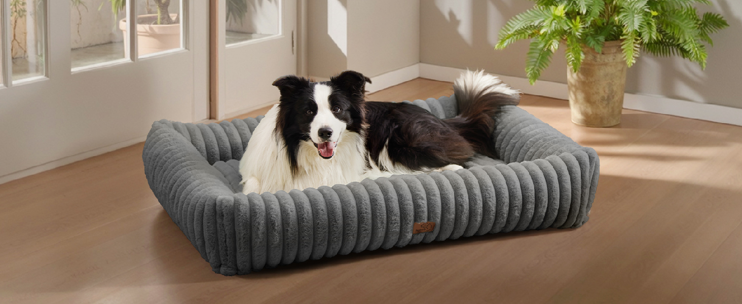 Крісло-лежанка для собак великих порід BEDSURE - ортопедичне, з м'яким флісовим покриттям, 109x76x20 см, коричневе