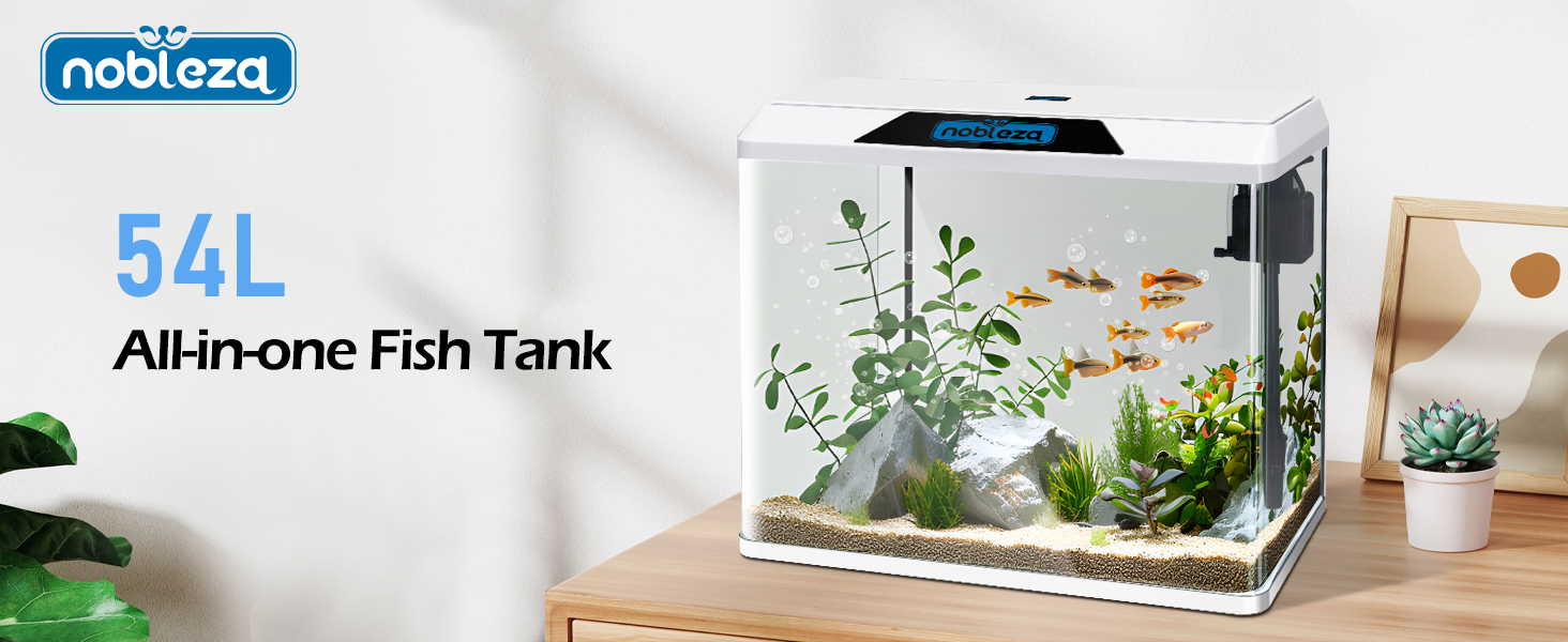 Акваріум Nobleza 54L Комплект: нано-акваріум з LED-підсвічуванням та фільтром, білий