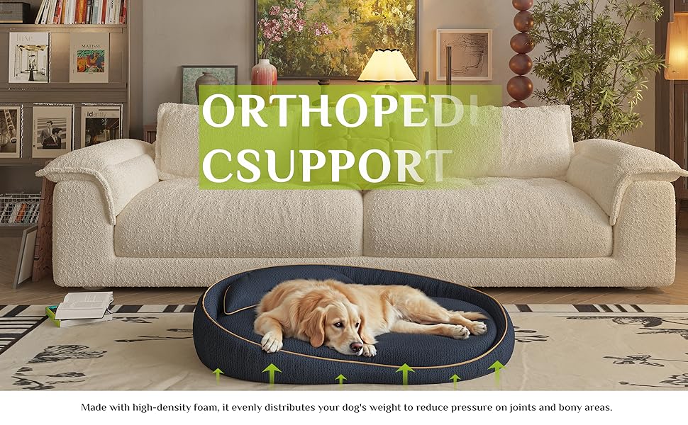 Ортопедичне собаче ліжко XXL з подушкою – комфортне собаче софа з Memory Foam, знімний та пральний чохол – ліжко для великих собак, довговічне та затишне (Blue)