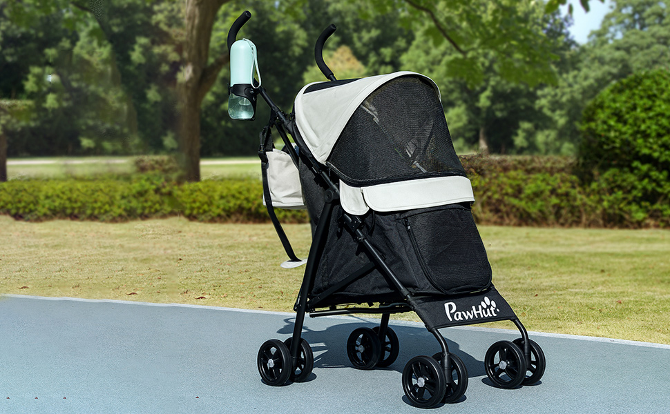 Візок для собак PawHut - блакитний, з розкладним сонцезахисним козирком, зручним килимком та кишенькою для речей