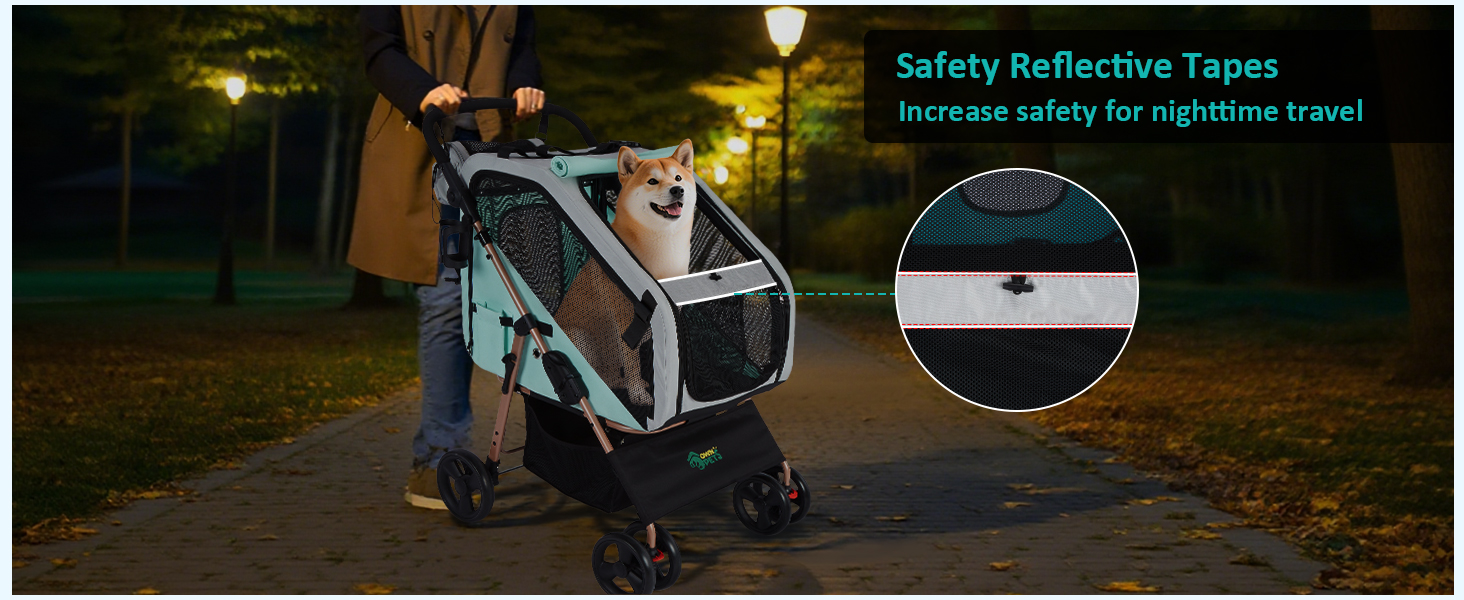 Візок для собак Ownpets - 3в1, для собак середніх порід (до 30 кг), блакитний, з автотранспортною коробкою, поворотні колеса та амортизація